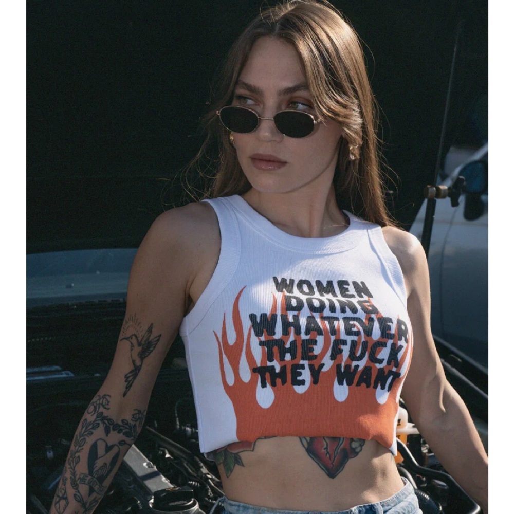 Rebel Soul Co. White and Orange Flame Graphic Tank Top